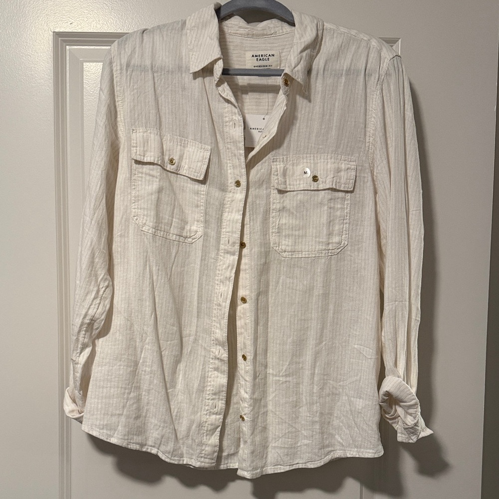 American Eagle Outfitters Cream Button Down Shirt